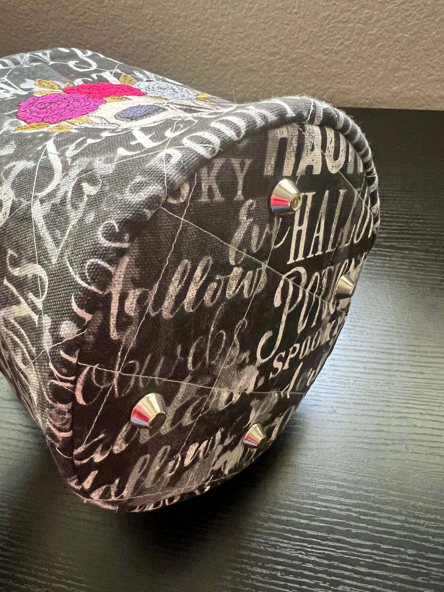 Gothic Skulls and Roses embroidered Canvas Bucket Bag