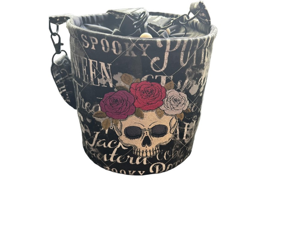 Gothic Skulls and Roses embroidered Canvas Bucket Bag