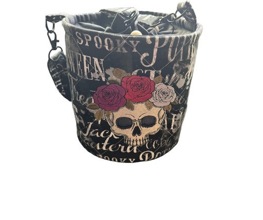 Gothic Skulls and Roses embroidered Canvas Bucket Bag